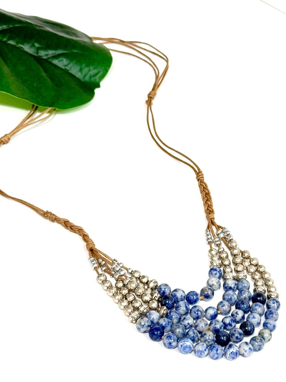 J. Jill Blue Stone Beaded Leather Cord Necklace New